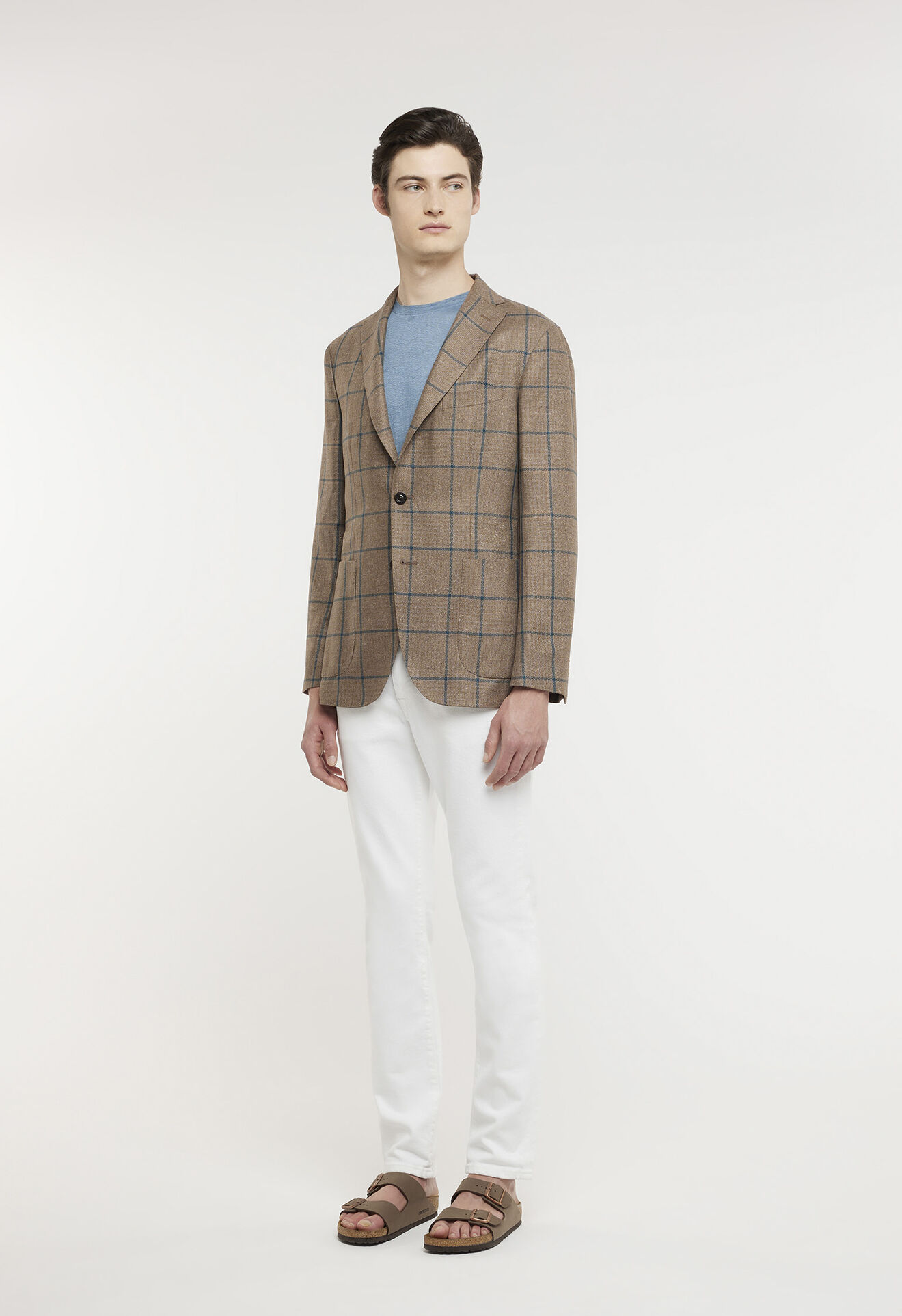 Boglioli Beige and green check 100% silk K-Jacket Brown N2902ESB301200150R0440