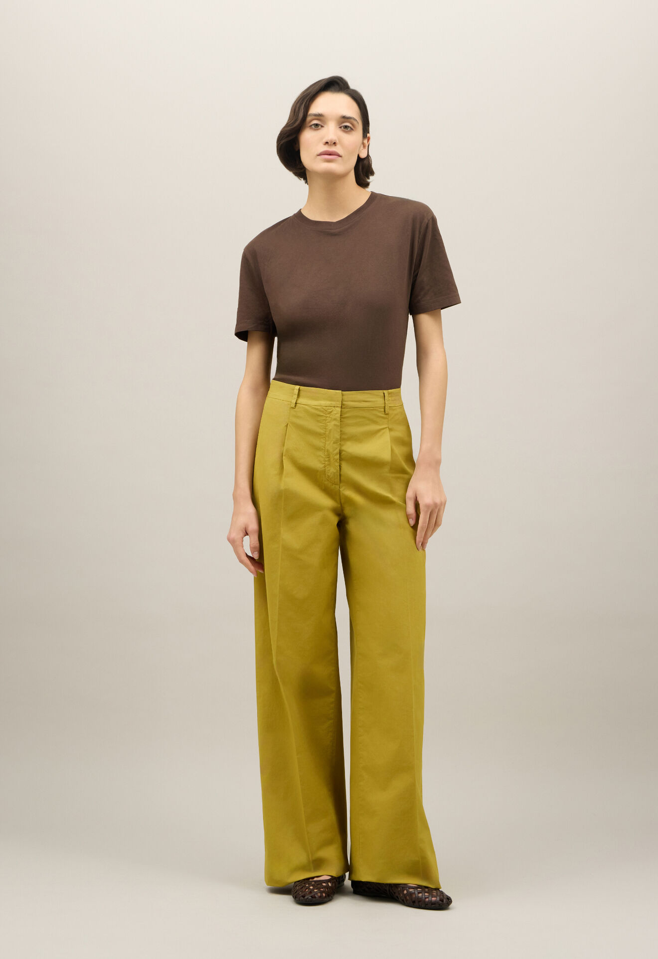 Boglioli Light Popeline Palazzo Trousers Green 88055QSB3439002150534