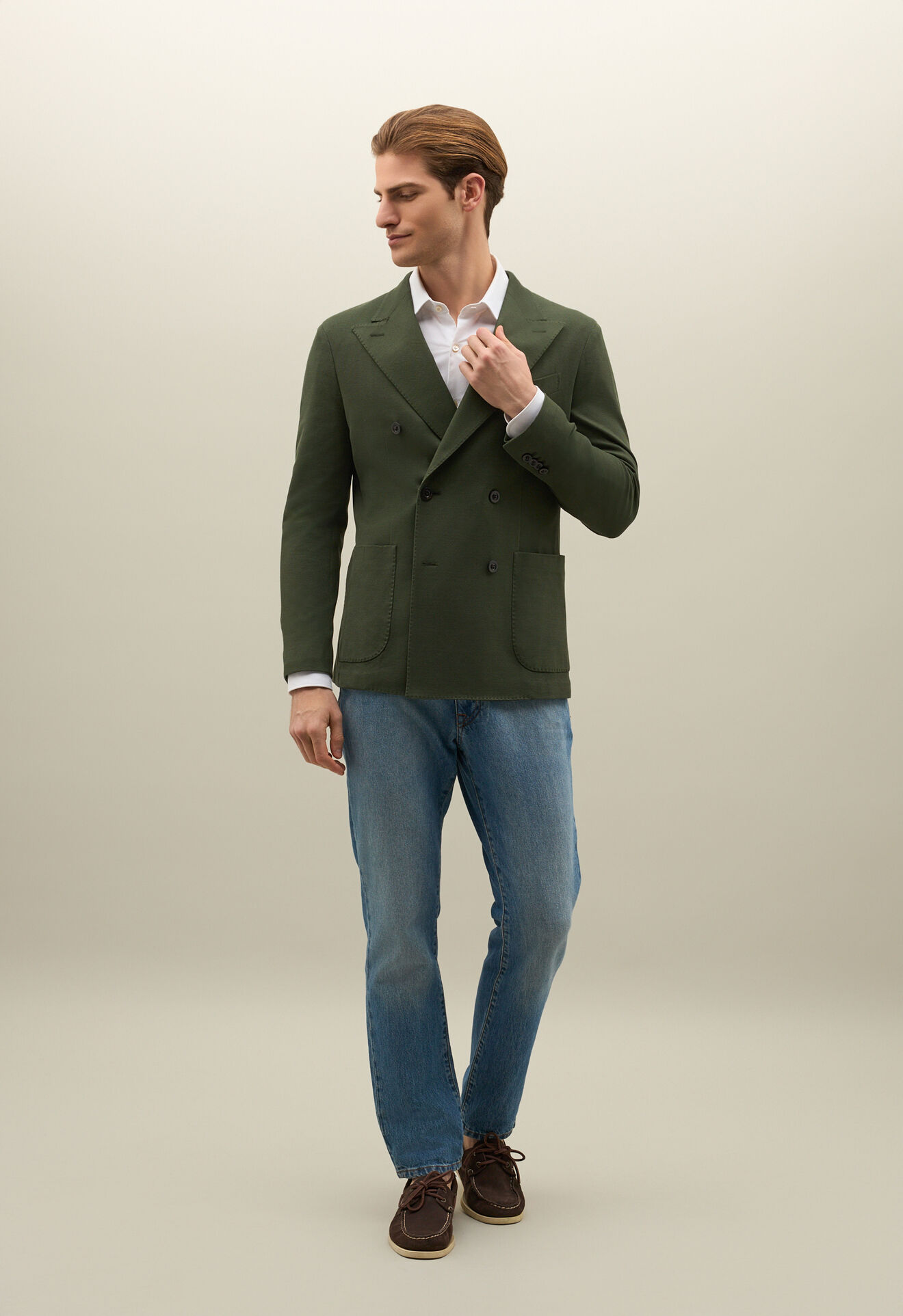 Boglioli Cotton Jersey double-breasted Dover Jacket Green X4302ESB502400123R0570
