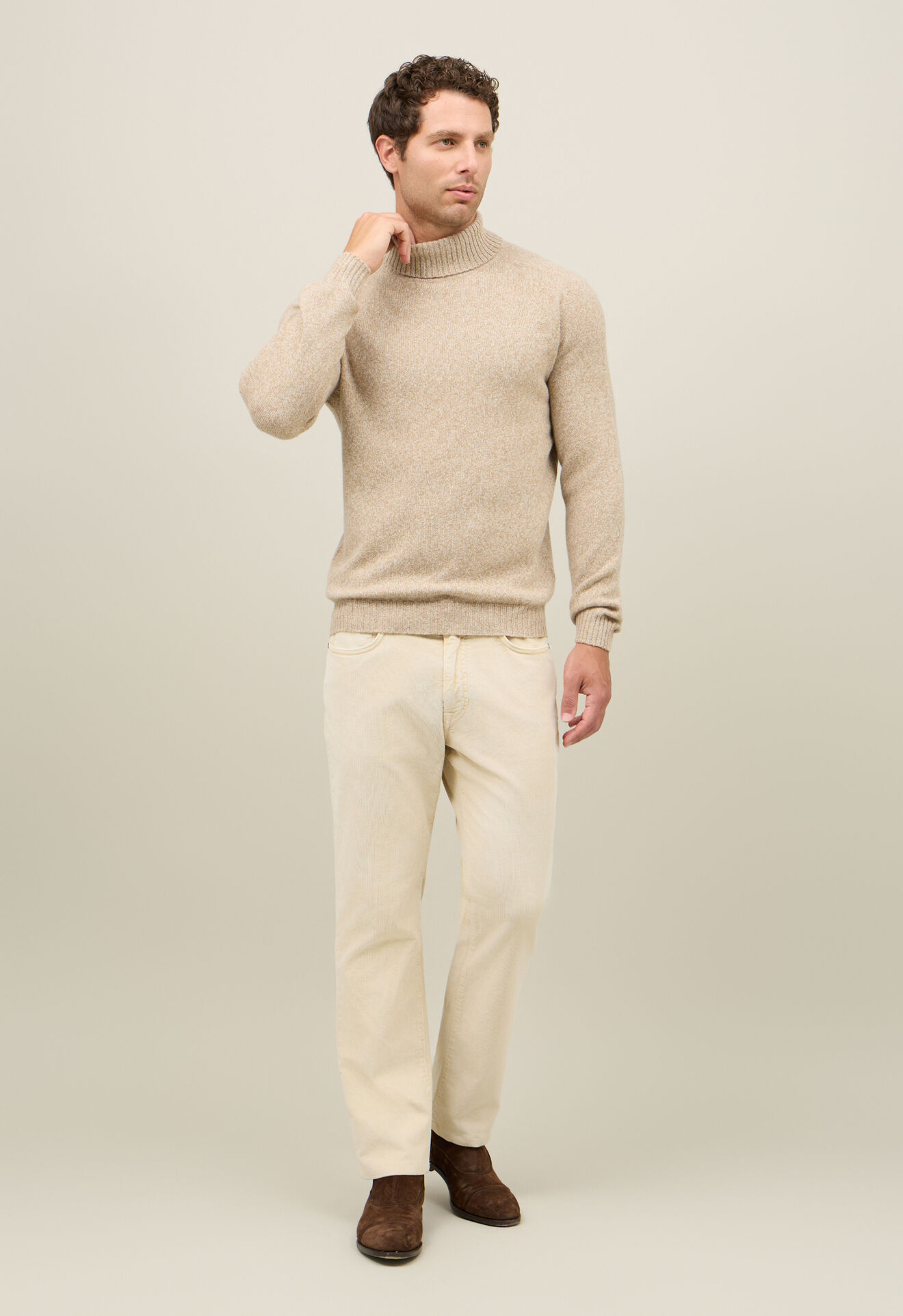 Boglioli Rollkragenpullover aus Wolle und Mouliné-Kaschmir Beige 91565FB5804001080260