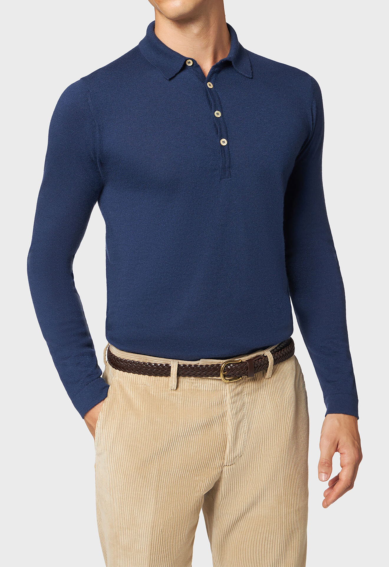 Boglioli Pure cashmere long sleeve polo Blue 91523FB2816001080780