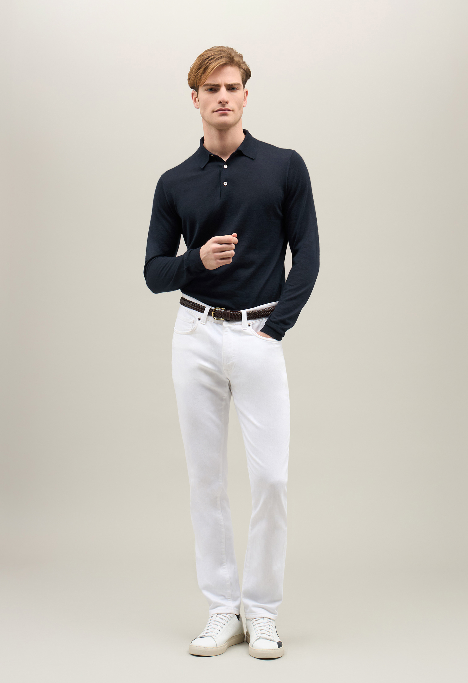 Boglioli Cashmere Silk Extra-fine Long Sleeve Polo In Darkblue
