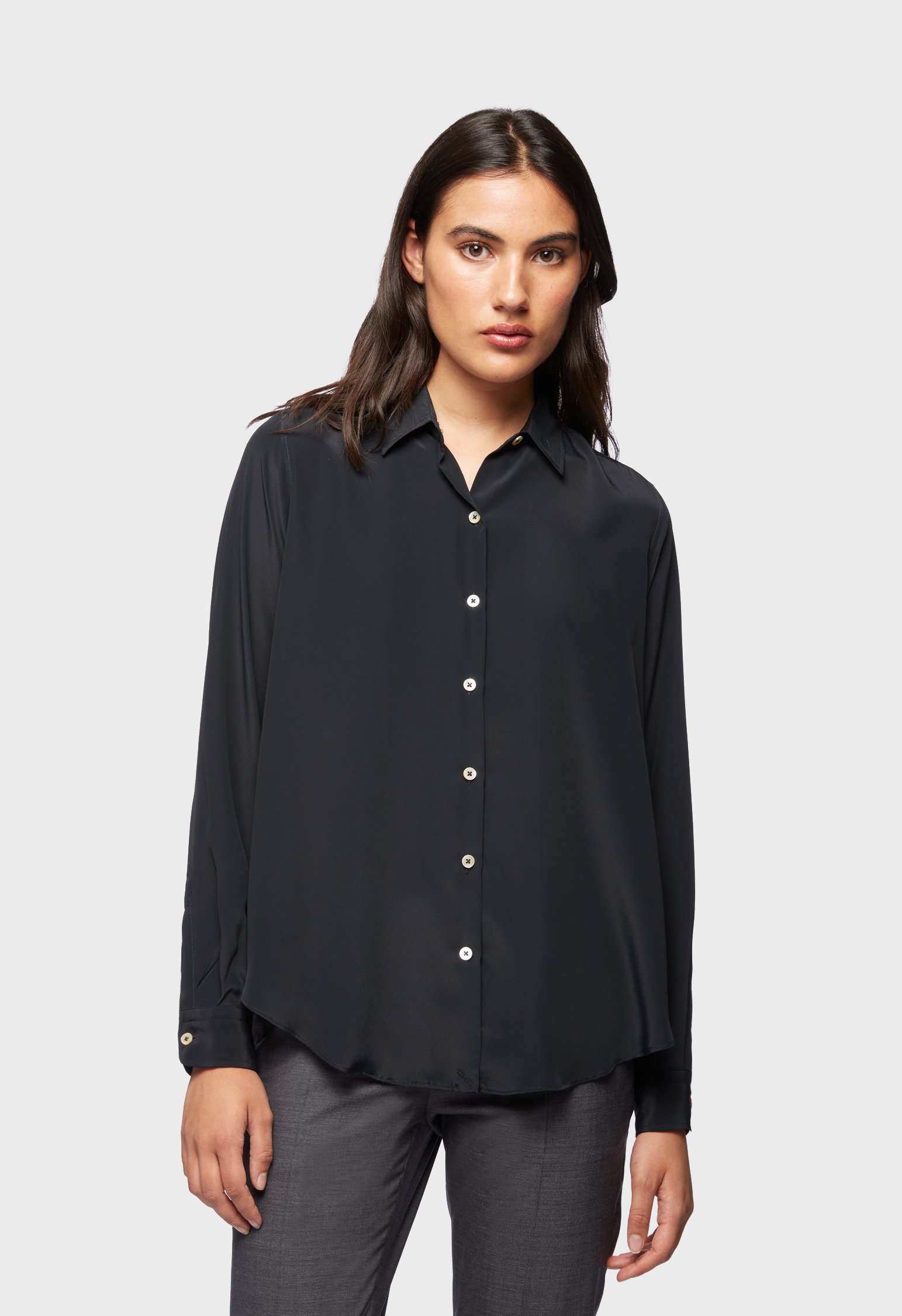 Shop Boglioli Black Silk Crêpe Shirt