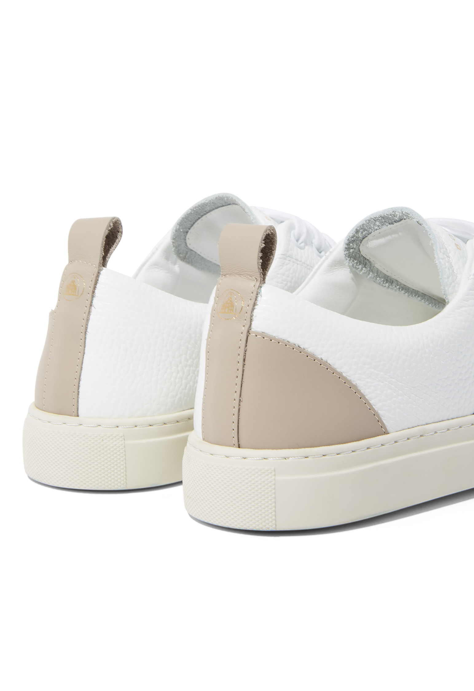 Shop Boglioli White And Beige 100% Leather Sneakers In White And Beige Color