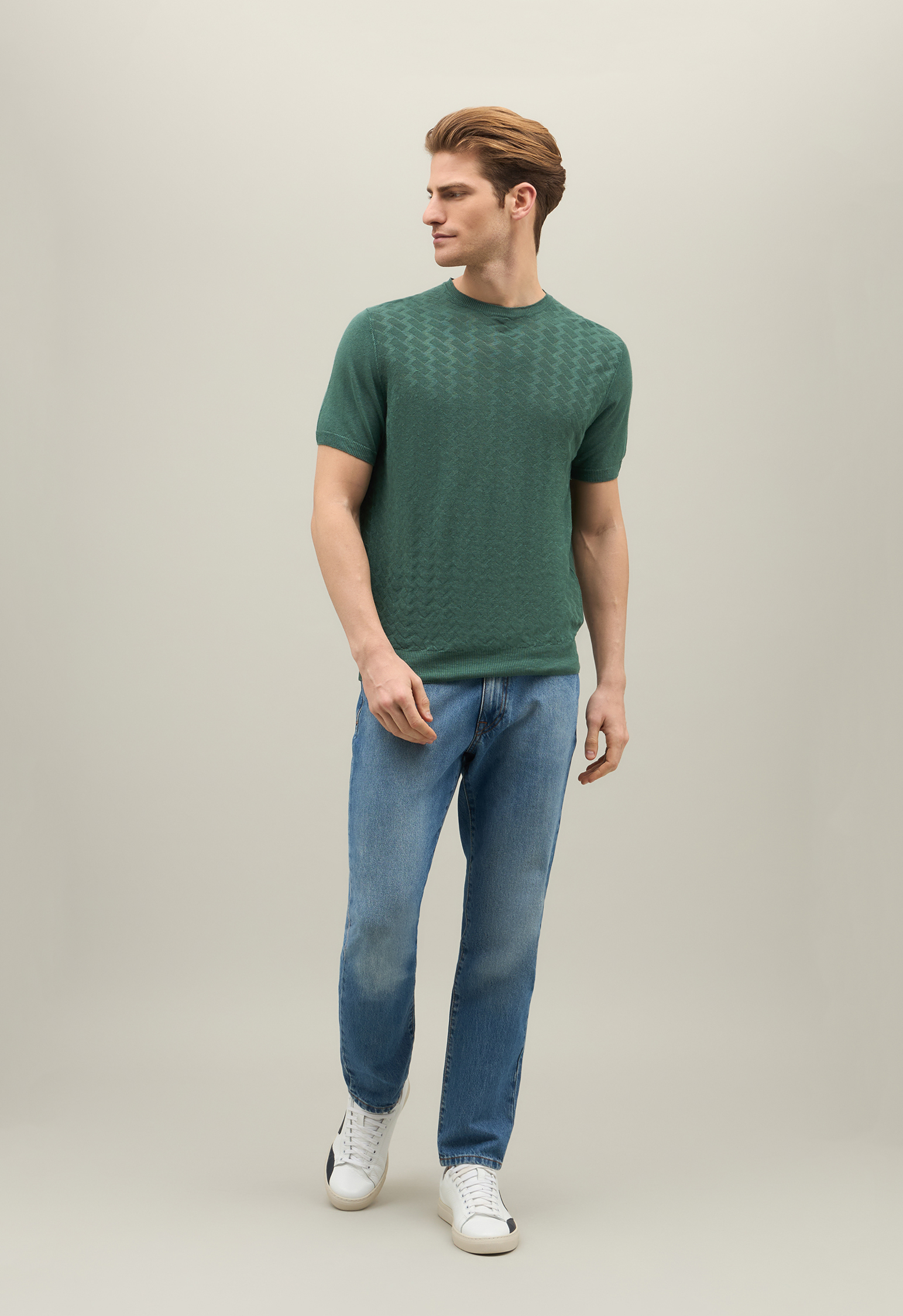 Boglioli Garment-dyed Linen T-shirt In Green-turquoise