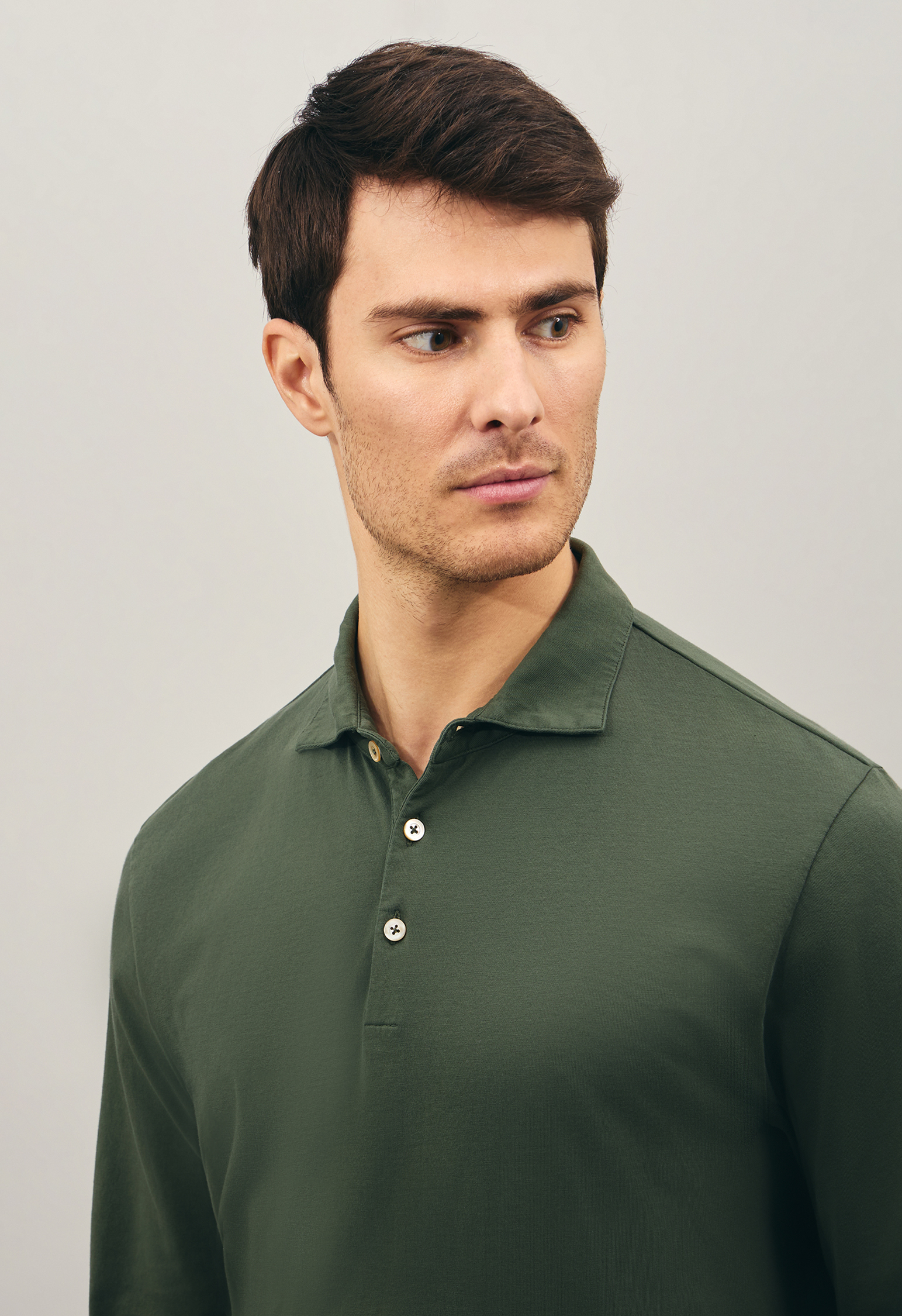 Shop Boglioli Garment-dyed Cotton Long Sleeve Polo In Green