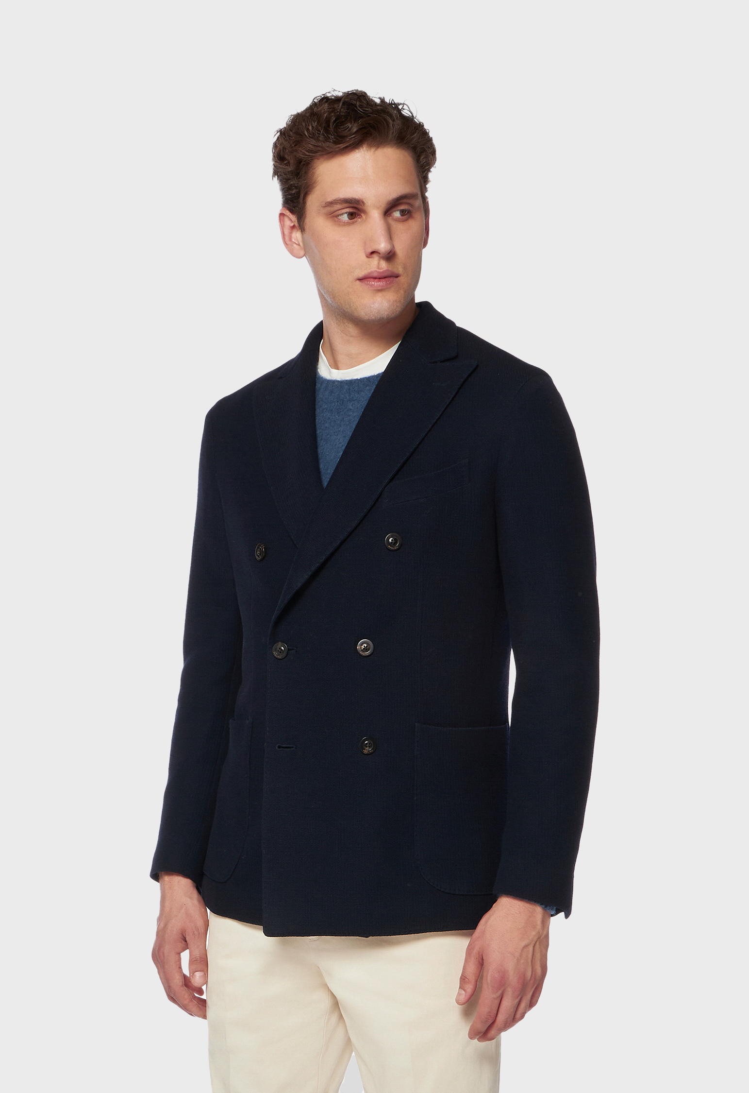 Shop Boglioli Virgin Wool And Cotton Double-breasted K-jacket In Dark Blue