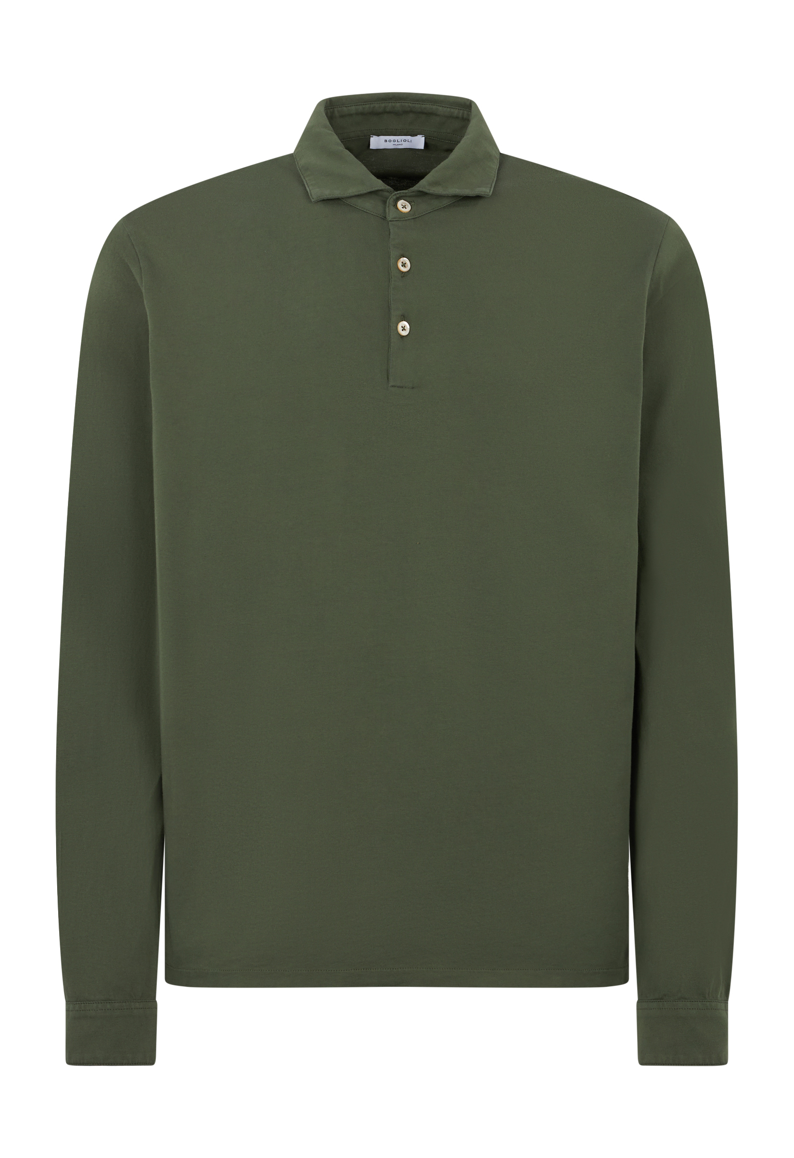 Shop Boglioli Garment-dyed Cotton Long Sleeve Polo In Green