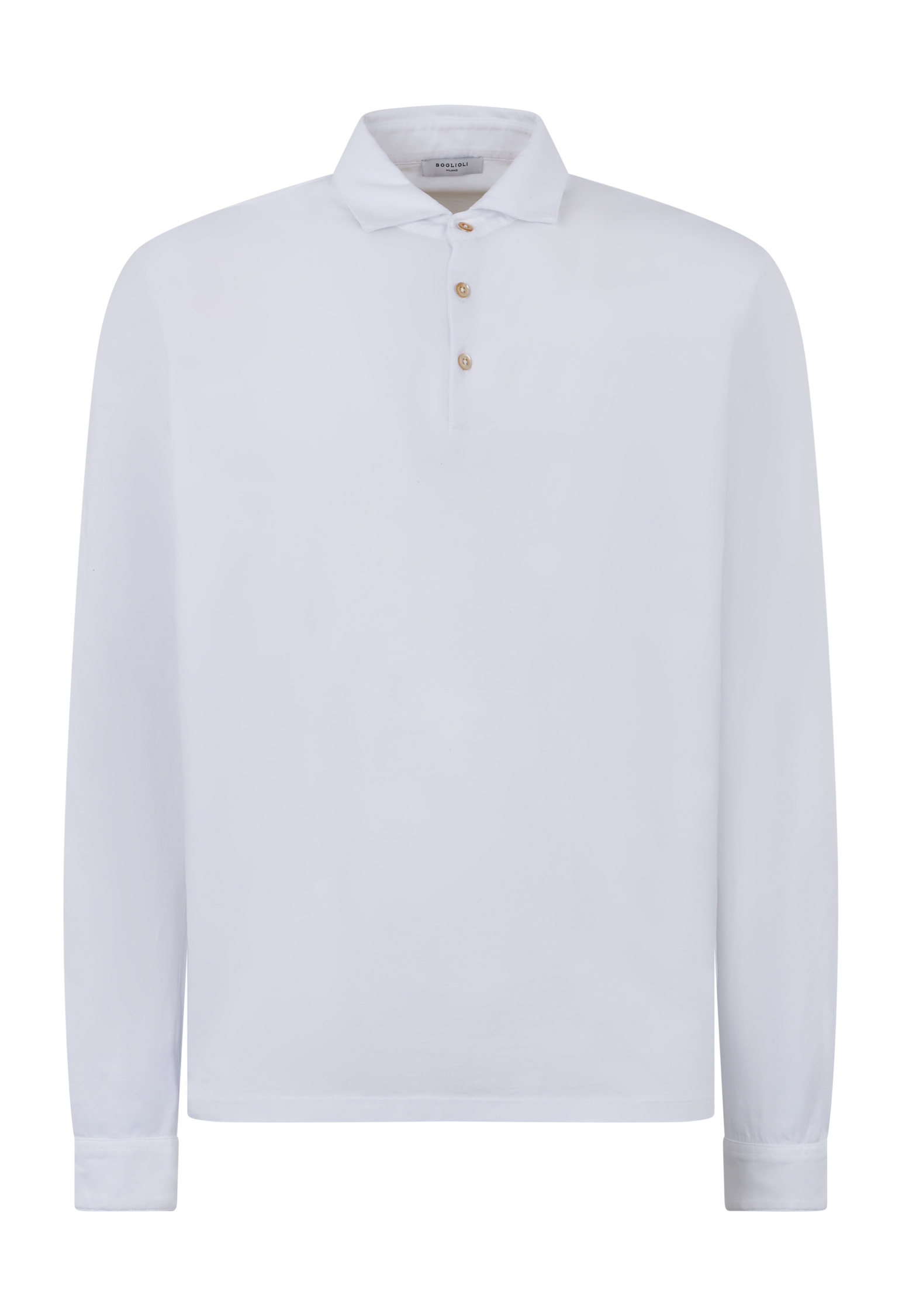 Shop Boglioli Garment-dyed Cotton Long Sleeve Polo In White