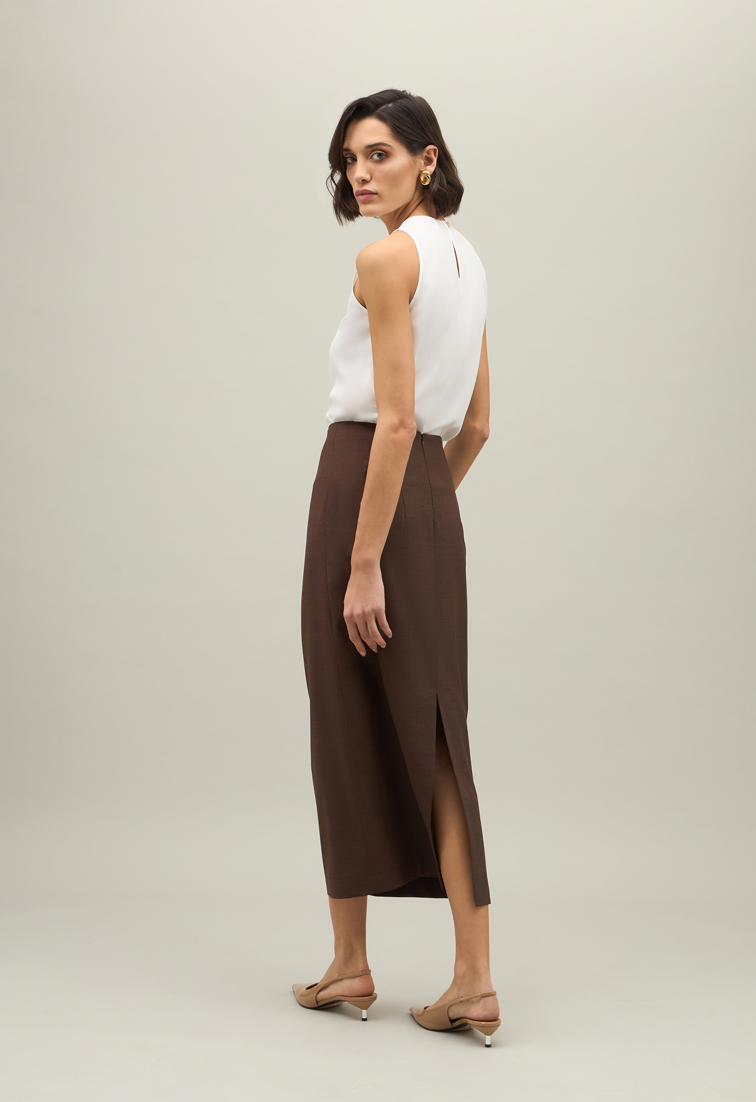 Boglioli 14 Micron Wool And Silk Pencil Skirt In Brown